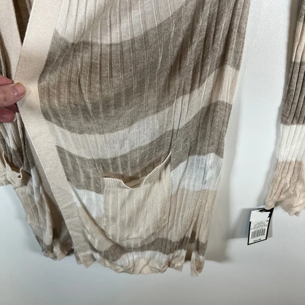 Mossimo Womens Neutral Striped Ribbed Open Front Longline Cardigan Sweater Tan M